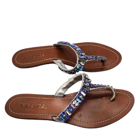 Prada Crystal Embellished Thong Sandal 36.5 Flip Flop Gem Rhinestone Bling - Picture 3 of 9